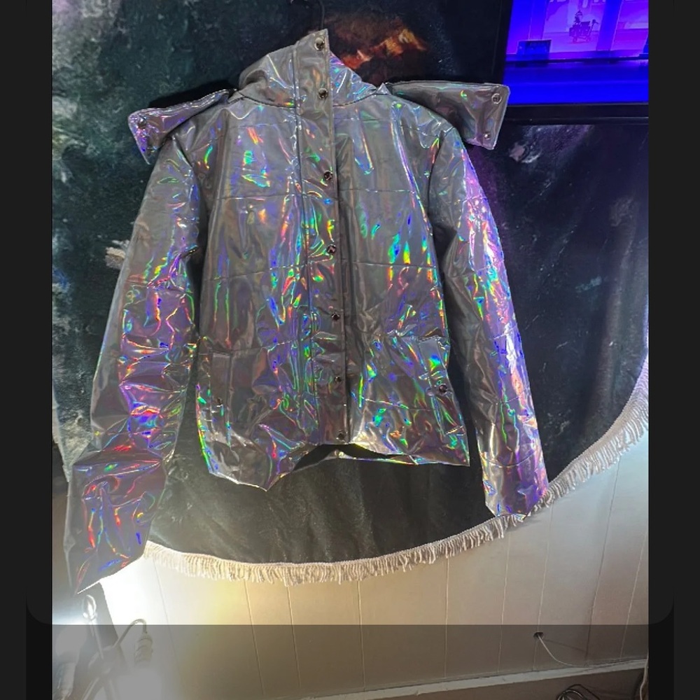 Dolls Kill Holographic Silver Ski Jacket